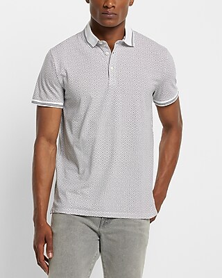Geo Print Stretch Jersey Polo White Men's XS