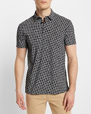 Geo Square Print Stretch Jersey Polo