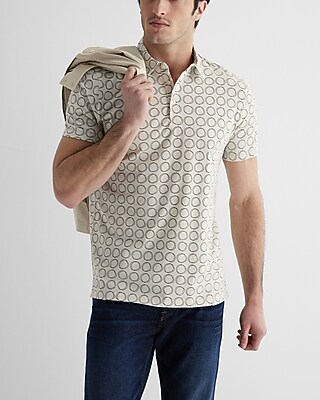 Circle Print Stretch Pima Cotton Polo