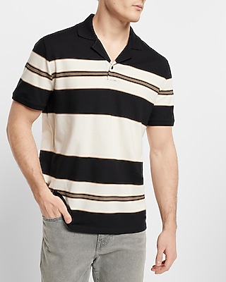 Striped Camp Collar Luxe Pique Polo