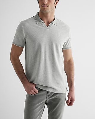 Solid Luxe Pique Johnny Collar Polo Gray Men's XL