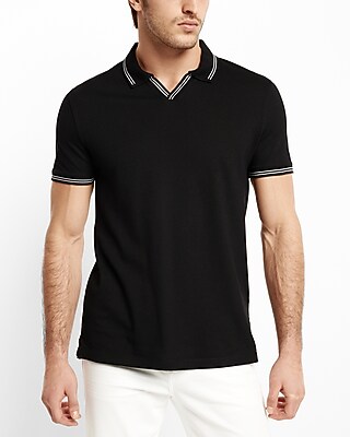 Solid Luxe Pique Johnny Collar Polo Black Men's XL