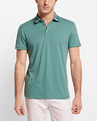 Stripe Tipped Collar Stretch Polo