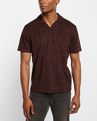 Relaxed Geo Print Jersey Polo Brown Men's L