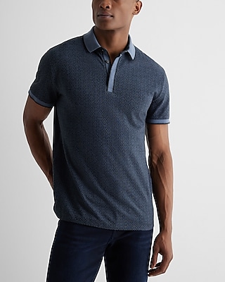 Diamond Print Tipped Collar Jacquard Polo