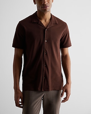 Solid Luxe Pique Button Down Polo Brown Men's XL