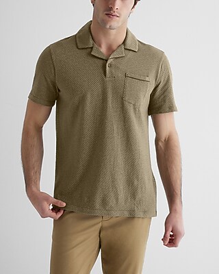 Relaxed Geo Print Jacquard Polo Green Men's M Tall