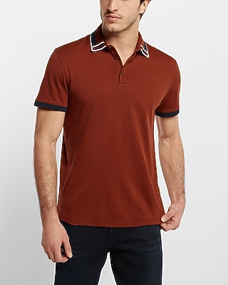 Stripe Tipped Collar Stretch Polo