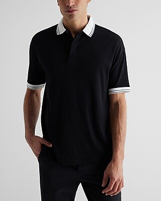 Relaxed Solid Tipped Collar Polo Black Men's S