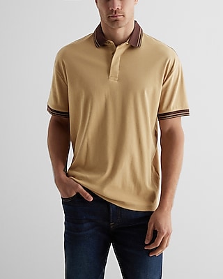 Relaxed Solid Tipped Collar Polo Brown Men's S