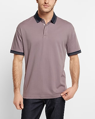 Relaxed Solid Tipped Collar Polo Purple Men's S