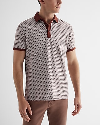 Geo Print Cotton Jacquard Polo Brown Men's XL