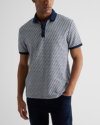 Big & Tall Geo Print Cotton Jacquard Polo Blue Men's XXL