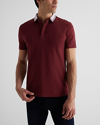 Big & Tall Striped Collar Luxe Pique Polo Pink Men's XXL