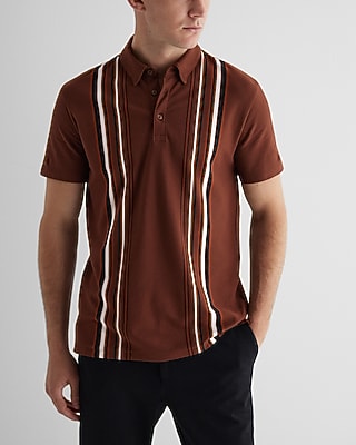 Striped Luxe Pique Polo Brown Men's XS