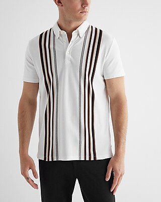 Striped Luxe Pique Polo White Men's S