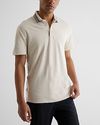 Geo Print Cotton Jacquard Polo Neutral Men's XL