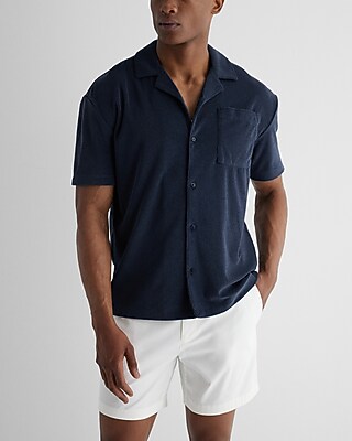 Relaxed Terry Cotton-Blend Short Sleeve Polo Blue Men's XS