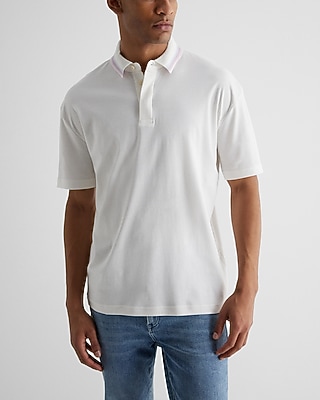 Relaxed Gradient Tipped Collar Luxe Pique Polo Neutral Men's XL Tall