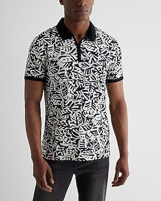 Abstract Print Luxe Pique Zip Polo