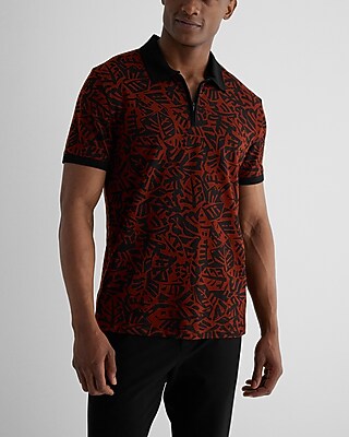 Abstract Print Luxe Pique Zip Polo Brown Men's L