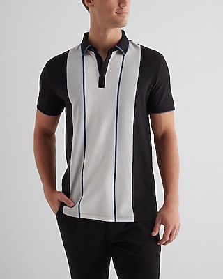 Tipped Multi Stripe Luxe Pique Polo Gray Men's L Tall