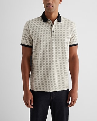 Square Geo Cotton-Blend Jacquard Polo Neutral Men's XL