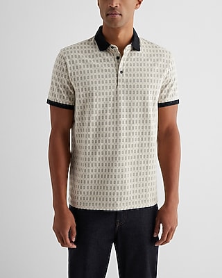 Square Geo Cotton-Blend Jacquard Polo Neutral Men's