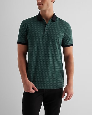 Square Geo Cotton-Blend Jacquard Polo Green Men's L