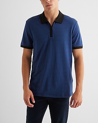 Houndstooth Cotton-Blend Jacquard Zip Polo Men