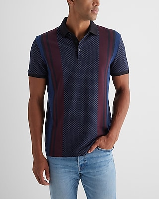 Checkered Geo Striped Luxe Pique Polo