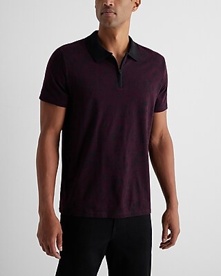Big & Tall Abstract Floral Perfect Pima Cotton Zip Polo Purple Men's XXL