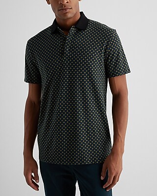 Multi Shape Geo Print Luxe Pique Polo Green Men's L