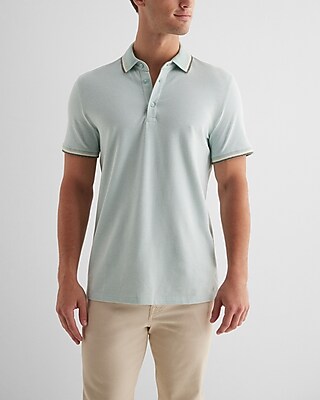 Stripe Tipped Luxe Pique Polo Green Men's XL