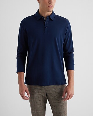 Cotton Long Sleeve Polo Blue Men's M