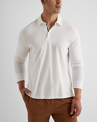 Cotton Long Sleeve Polo White Men's M