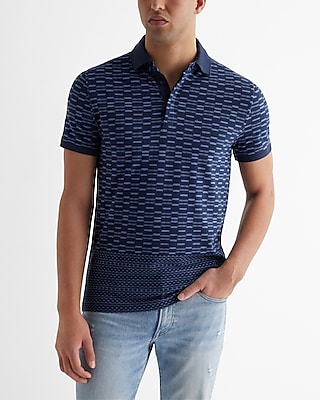 Geo Print Luxe Pique Polo Blue Men's XL