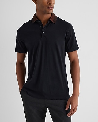 Big & Tall Striped Collar Perfect Pima Cotton Polo Black Men's XXL