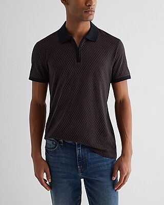 Geo Jacquard Zip Polo Brown Men's XS