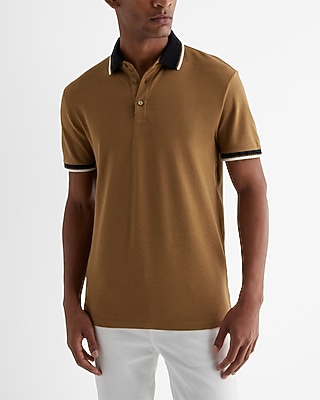 Big & Tall Geo Tipped Luxe Pique Polo Brown Men's XXL