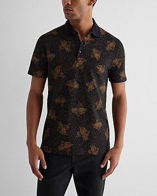 Dot Floral Luxe Pique Polo Black Men's M