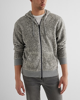 Heathered Fleece Two-Way Zip Hoodie Gray Men's XL Tall