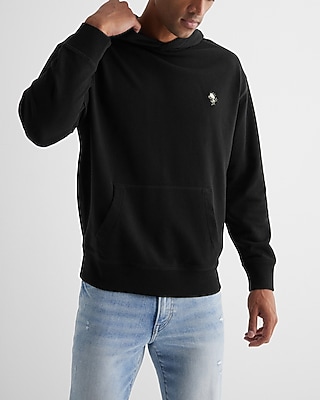 Embroidered Floral Chest Graphic Hoodie Black Men's L