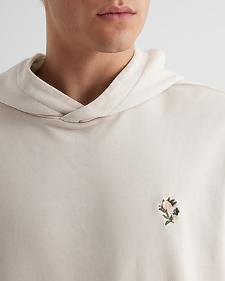 Embroidered Floral Chest Graphic Hoodie Neutral Men's M