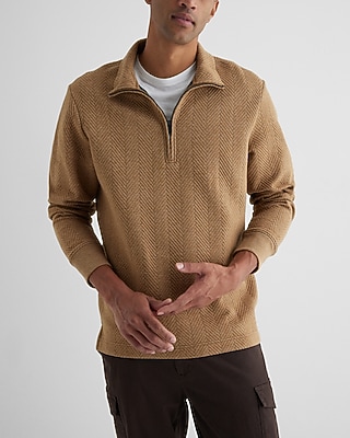 Herringbone Quilted Quarter Zip Sweatshirt Brown Men's L