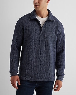 Herringbone Quilted Quarter Zip Sweatshirt Blue Men's XL