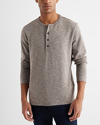Double Knit Cotton-Blend Long Sleeve Henley