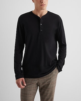 Perfect Pima Cotton Long Sleeve Henley Black Men's XL Tall