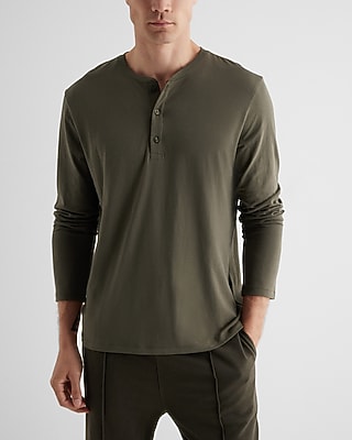Perfect Pima Cotton Long Sleeve Henley Green Men's XL