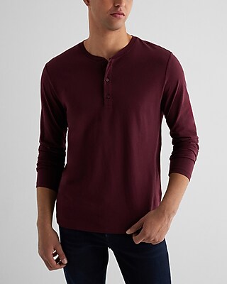 Perfect Pima Cotton Long Sleeve Henley Red Men's XXL Tall